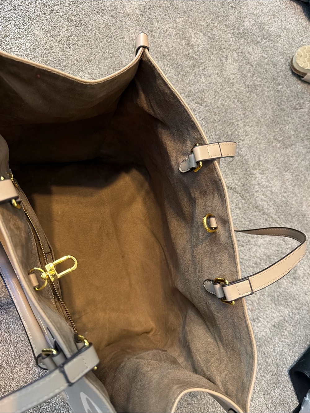 Neutral Beige Tote Handbag with Gold Hardware